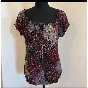 VTG Y2K Agenda Top M Peasant Blouse Fairy Babydoll Coquette Paisley Whimsigoth
